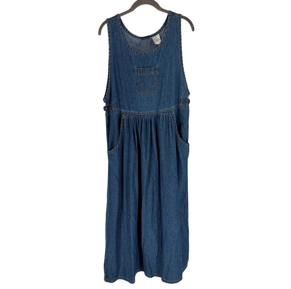 Vintage 90s Y2K Erika & Co Blue Denim Sleeveless Jumper Midi Dress Women’s M